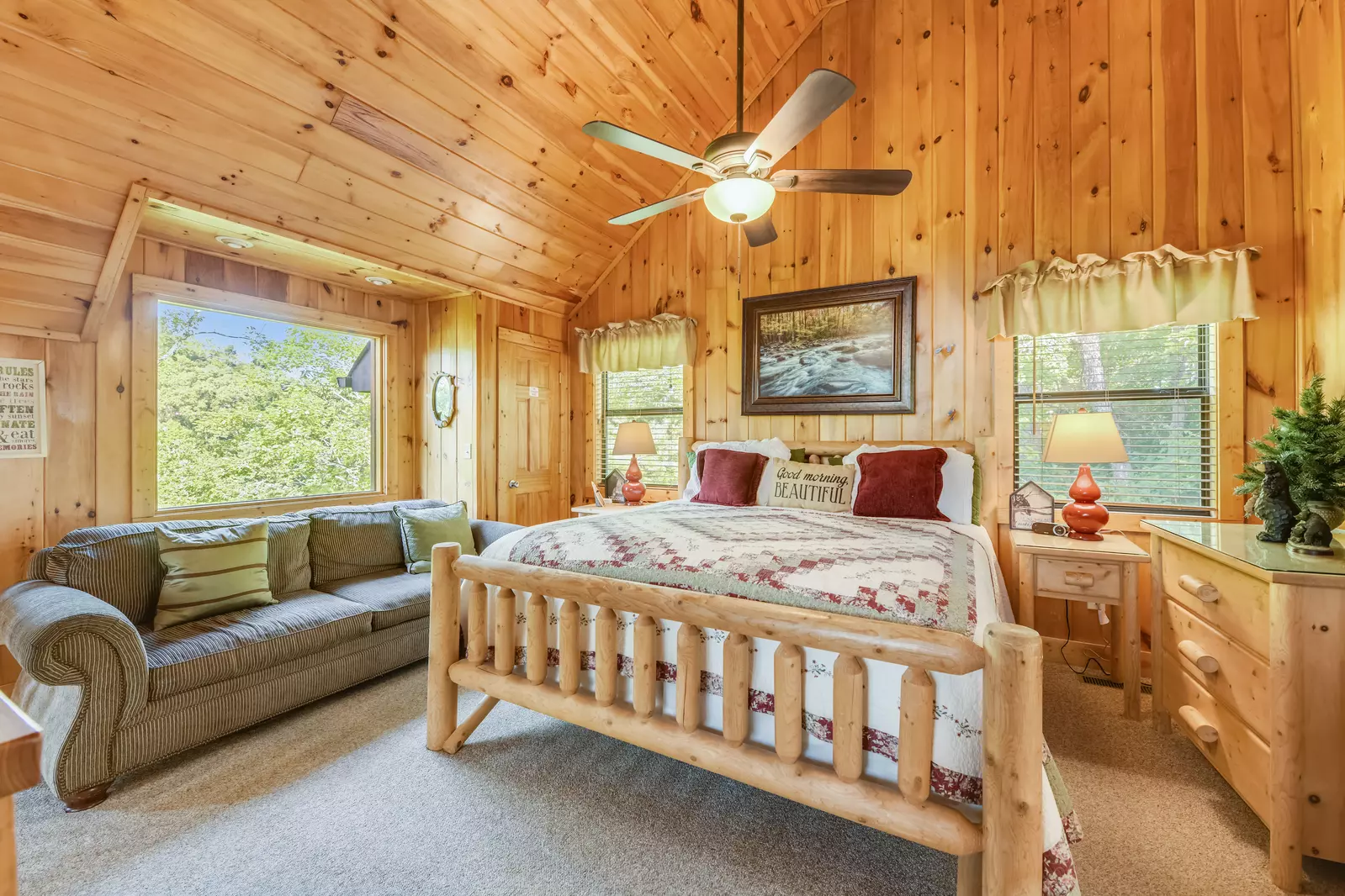 spacious bedroom in Pigeon Forge cabin