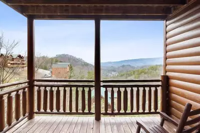 view of mountains from cabin porch