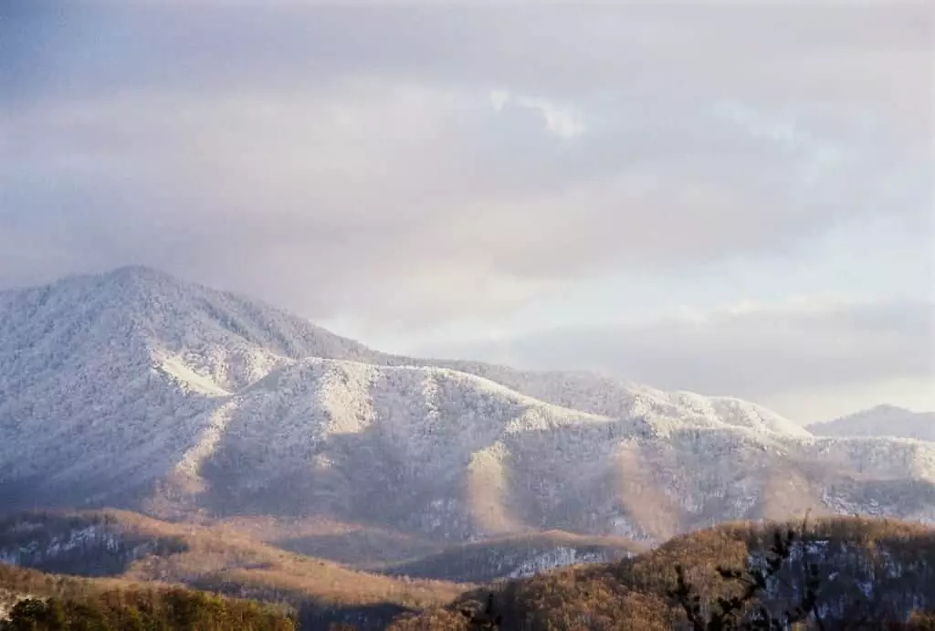 smoky mountains covered in snow
