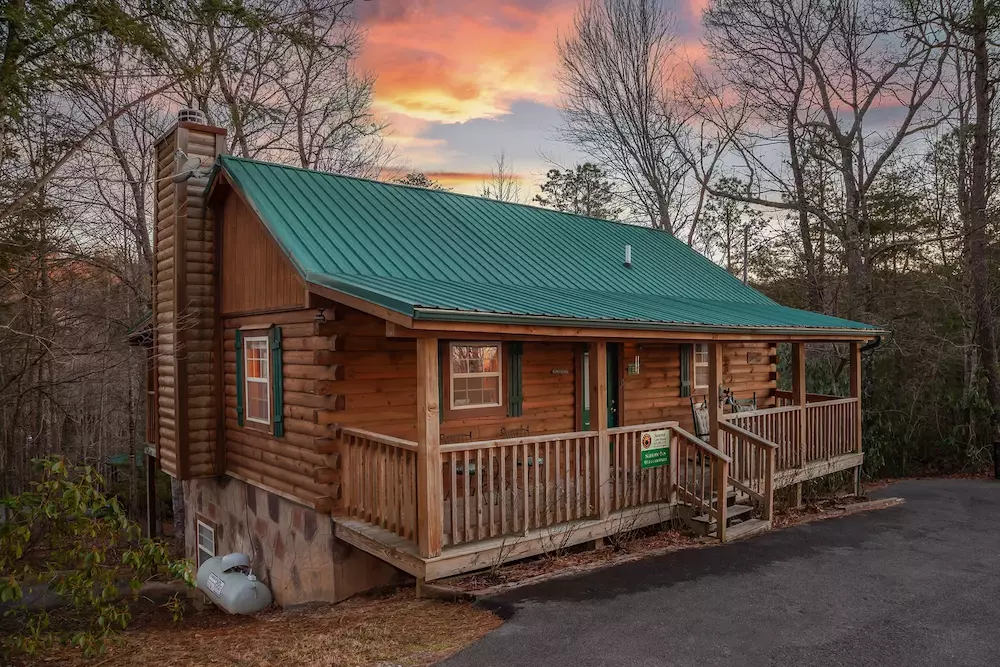 cabin near Gatlinburg at sunset